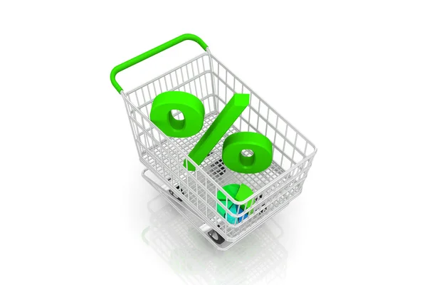 Alışveriş sepeti alışveriş yüzde işareti ile — Stok fotoğraf
