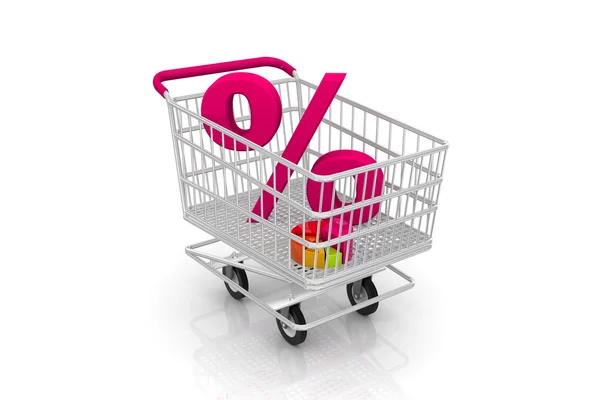Carrello della spesa con segno percentuale Shopping — Foto Stock