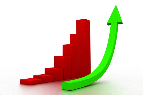 3D wykres pokazujący wzrost zysków — Zdjęcie stockowe
