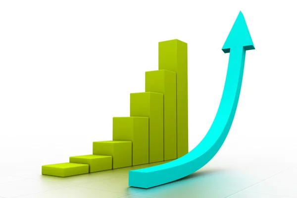 3D wykres pokazujący wzrost zysków — Zdjęcie stockowe
