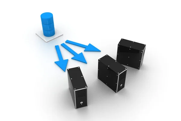 Tři server související s databázovým serverem. — Stock fotografie