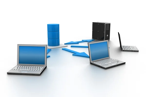 Servidor Conceito de banco de dados com laptops . — Fotografia de Stock