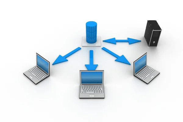 Server - Datenbankkonzept mit Laptops. — Stockfoto