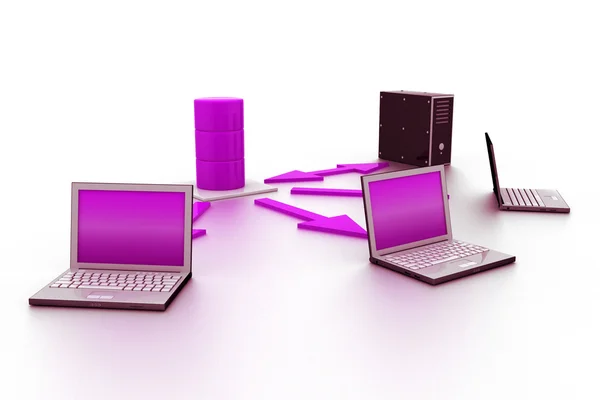Server - database concept met laptops. — Stockfoto