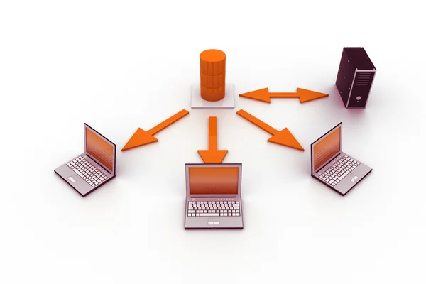 Server - database concept met laptops. — Stockfoto