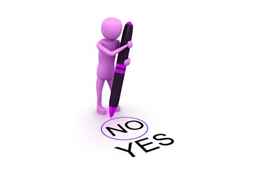 3d man choosing between yes and no clipart