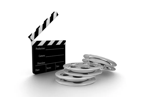 3d movie objects , clipper and reel roll — Stock Photo, Image