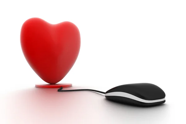 Bir bilgisayar fare bağlı kalp — Stok fotoğraf
