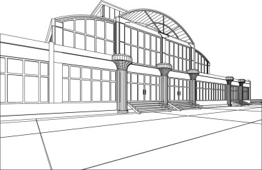 Wireframe of office building clipart