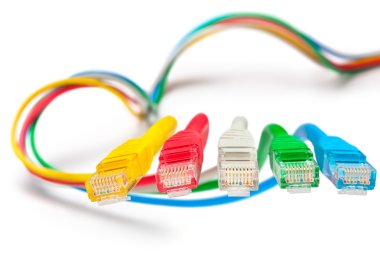 Five patch cords. Concept - main network connection. clipart