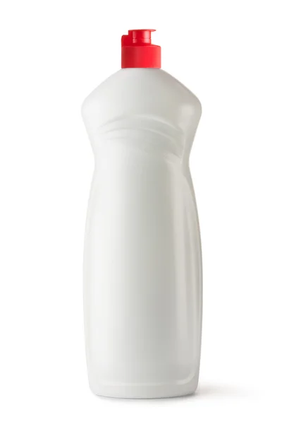 Garrafa de plástico branco com líquido de limpeza — Fotografia de Stock