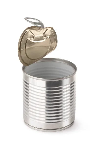 Empty opened steel can — Stock Photo, Image