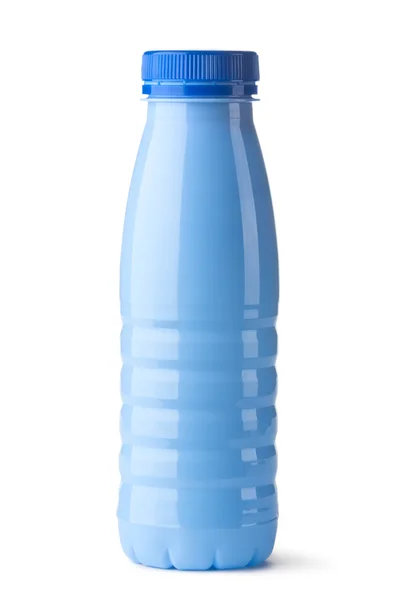 Kék műanyag palackba, tejtermékek — Stock Fotó