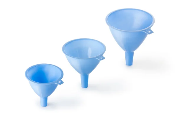 Three plastic funnel — Zdjęcie stockowe