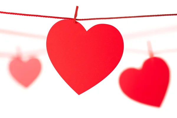 Hearts hanging on rope — Stock Photo, Image