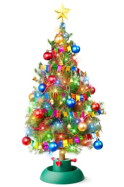 Vyzdobený vánoční strom s světelná girlanda — Stock fotografie