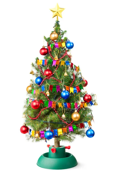 Vyzdobený vánoční strom s unplugged věnec — Stock fotografie