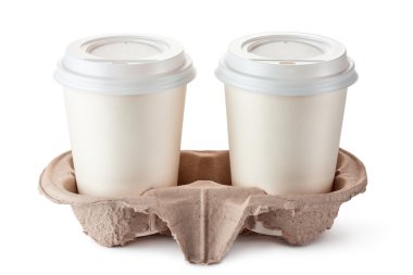 iki tek kullanımlık kahve fincanı karton tutucu