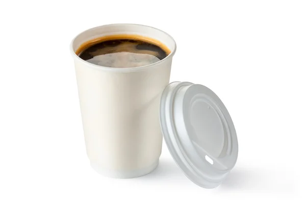 Caffè in tazza monouso aperto — Foto Stock