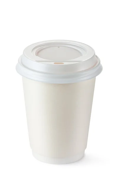 Coffee in disposable cup with plastic lid — Stok fotoğraf