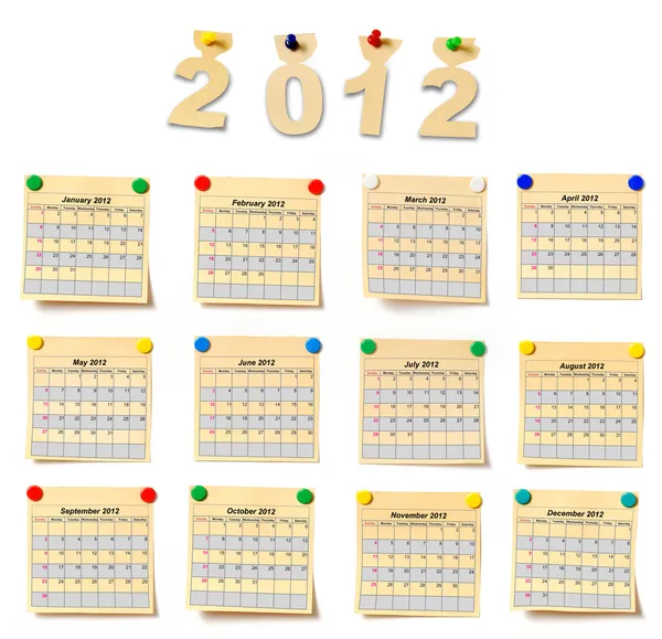 Kalendář na nastavené Poznámka 2012 — Stock fotografie