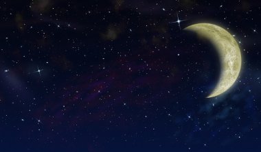 The half moon in the star sky. The detailed image clipart