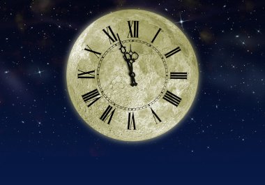 The moon with arrow clock in the star sky clipart