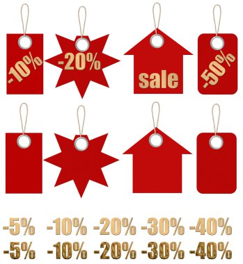 Set of labels on ropes with percent discounts. Part 1 clipart