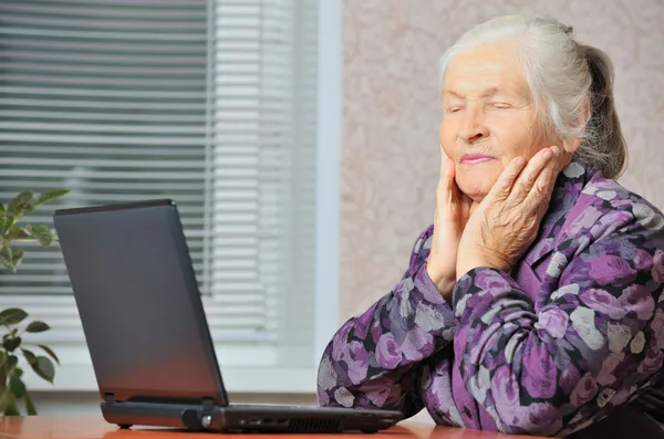 stock image The elderly woman in front of the laptop