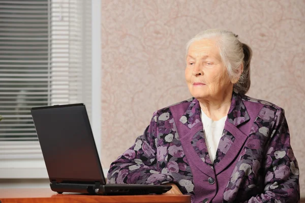 stock image The elderly woman in front of the laptop