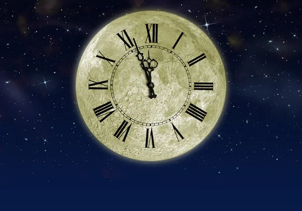 stock image The moon with arrow clock in the star sky