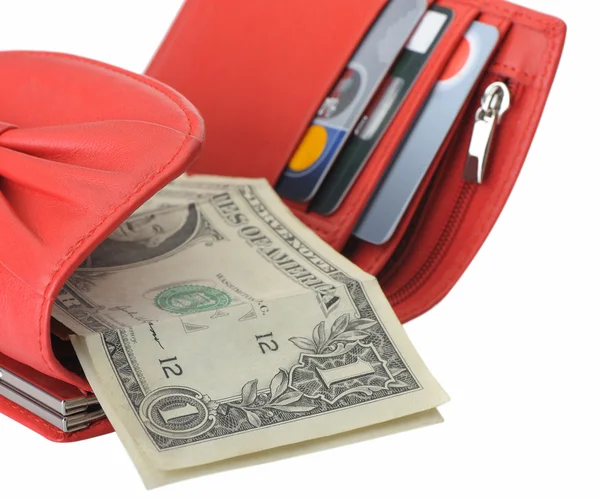 stock image Red leather wallet with dollars and credit card