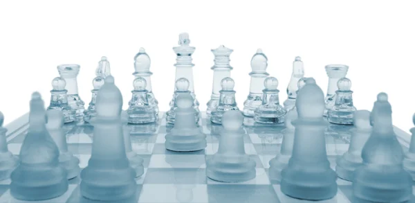 Glass chess. The first move. — Stock Photo, Image
