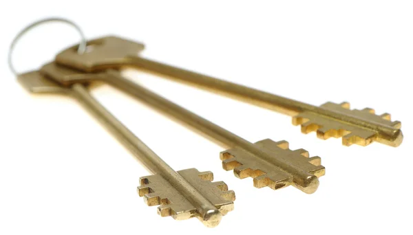 Three gold keys. Selective focus — Stock Photo, Image