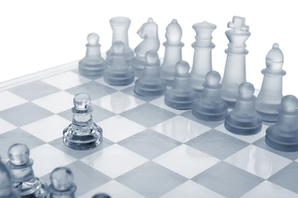 Üveg sakk. az első lépés. — Stock Fotó