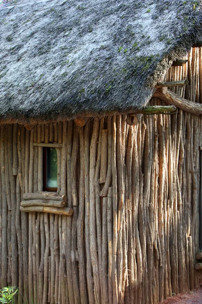 Oude houten lodge met stro dak — Stockfoto