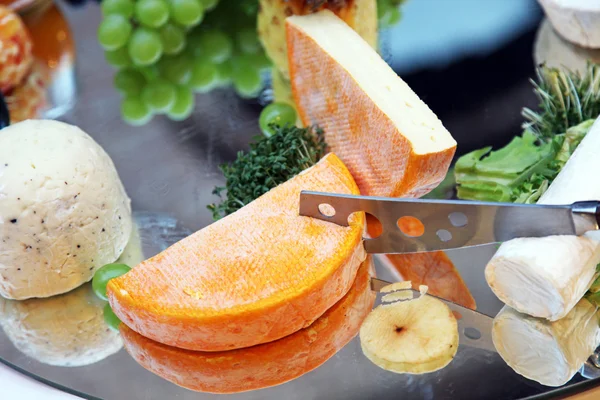 Lezzetli peynir tabağı üzüm ile — Stok fotoğraf