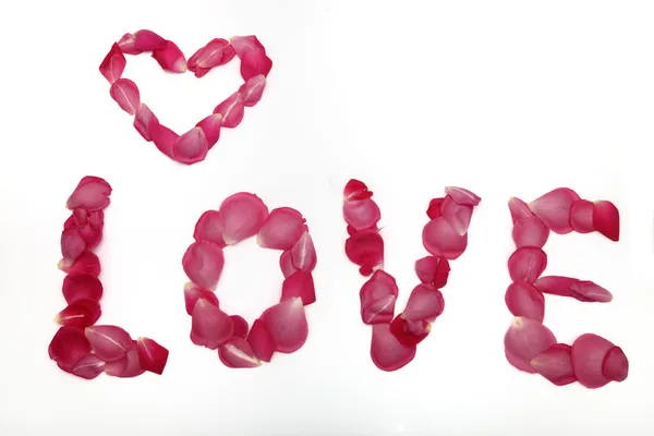 Palabra "Amor" hecha de pétalos de rosa — Foto de Stock