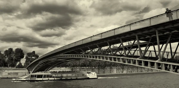 Panoramatický pohled na most přes řeku Seinu (sépie tónovaný). — Stock fotografie