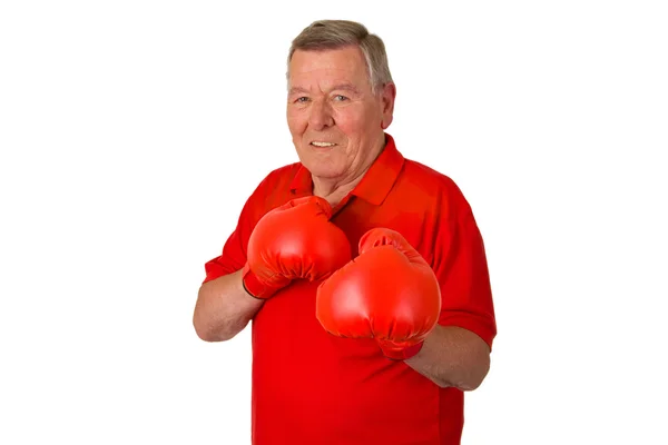 Male senior with red box gloves — Stock Photo, Image