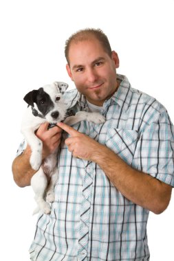 Young man and his puppy clipart