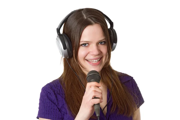 Beautiful woman with microphone — Stock Photo, Image