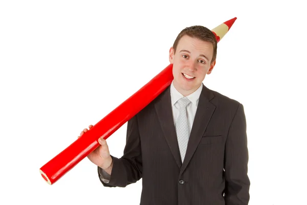 Freindly homem de negócios com lápis vermelho — Fotografia de Stock