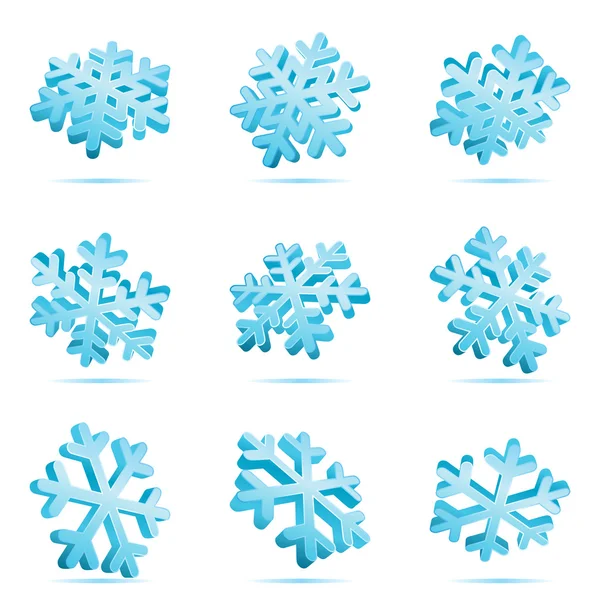 3d azul brillante copo de nieve conjunto — Vector de stock