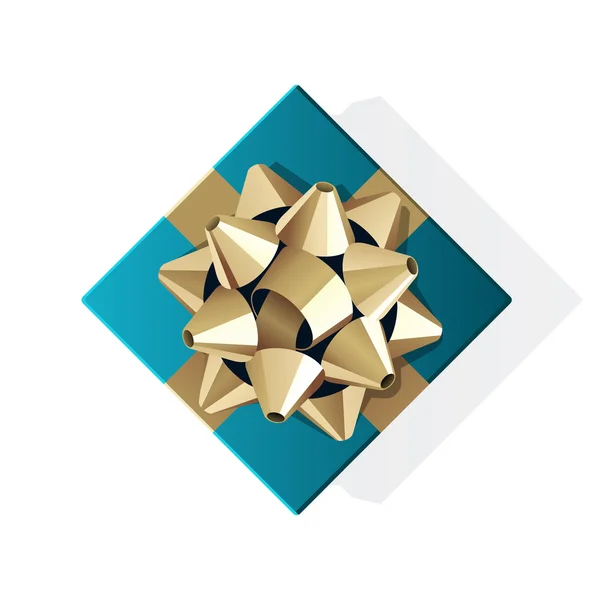 Vista superior de regalo azul con arco de oro — Archivo Imágenes Vectoriales