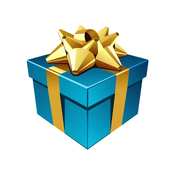 Cadeau bleu avec arc en or — Image vectorielle