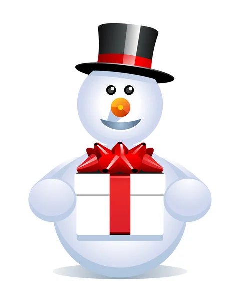 Snowman with gift — Stock Vector