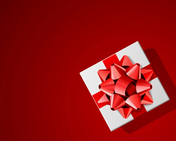 Cadeau blanc vue de dessus avec arc rouge — Image vectorielle