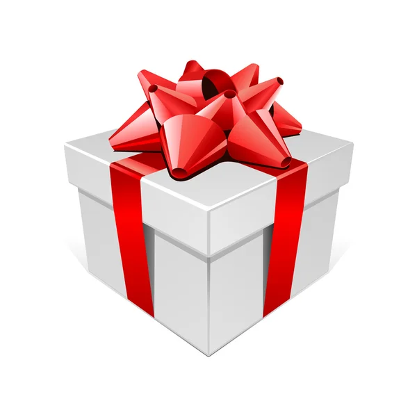 Cadeau blanc avec arc rouge — Image vectorielle