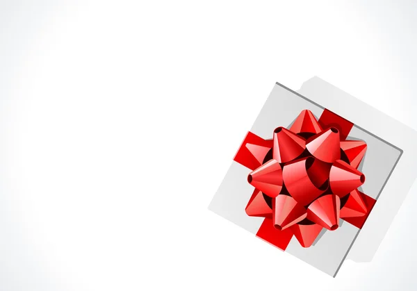 Kırmızı yay ile beyaz hediye Üstten Görünüm — Stok Vektör